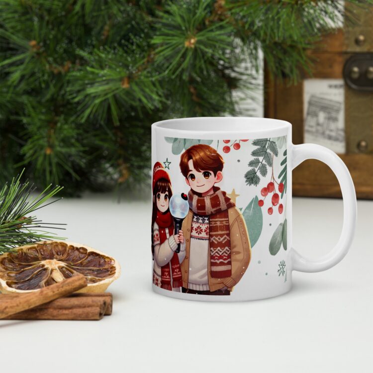 Taza Feliz Navidad Pareja Army blanca brillante