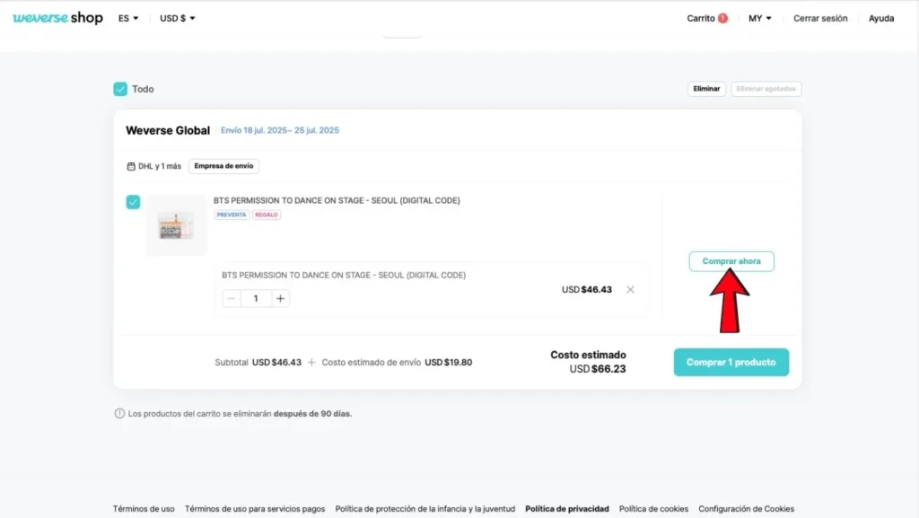 Cómo comprar en Weverse Shop